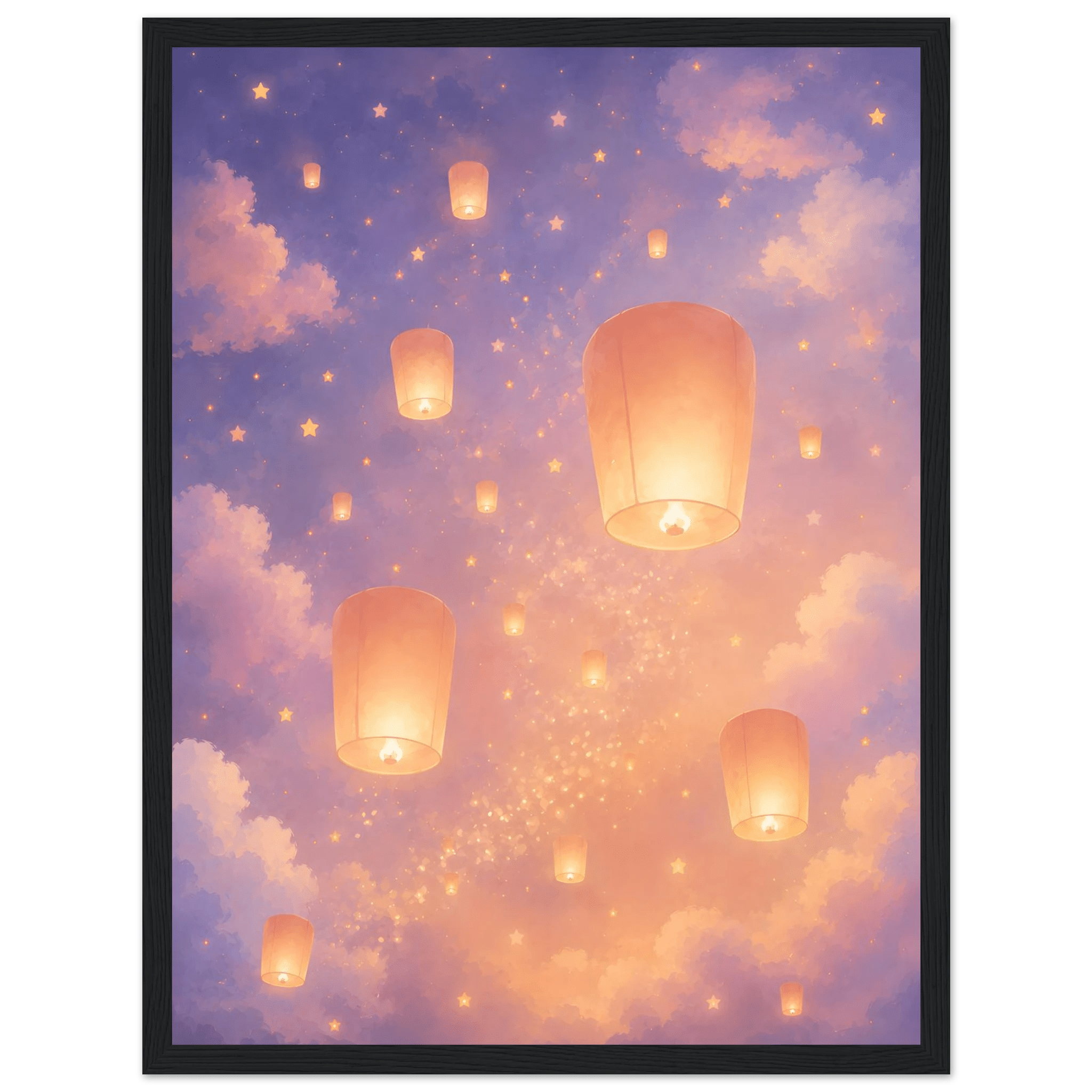 Flygande lyktor poster-30x40 cm / 12x16″ / Med ram / Svart