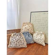 1Pc Vintage Floral Pattern Travel Skincare Drawstring Storage Bag Makeup Bag Underwear Clothing Storage Bag Sanitary Napkins Bag Short Trip Essential - Multicolor - Four-piece Set,Small Yellow Floral,Retro Blue Florals,Apricot Floral Pattern,Small Purple Florals