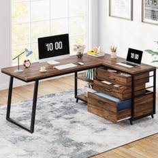 TEMU 53-inch Desk, L-shaped Computer Desk With 3 Drawers, Reversible Corner Home Office Desk With Shelves, Study Writing Table Workstation For Small Space