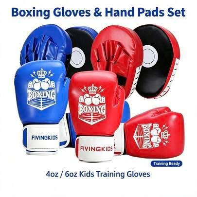 Boxningshandskar och slagkuddar för barn 4oz 6oz, ungdoms sparring- och kickboxningsträningsset för pojkar och flickor, boxningsutrustning för barn fö - Multifärgad (Multi-size)