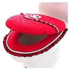 Toilet Seat Cover Pads,Golden Velvet Thick Toilet Seat Zip Design Toilet Seat Solid Colour Toilet Seat Cover Autumn and Winter Model (1 Set)(Red)