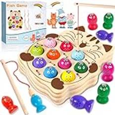 FAMKEEP Montessori-leksaker 2 år gamla, fiskespel för barn, pedagogiska spel för barn, träleksaker för baby, present till barn 2 3 4 5 år