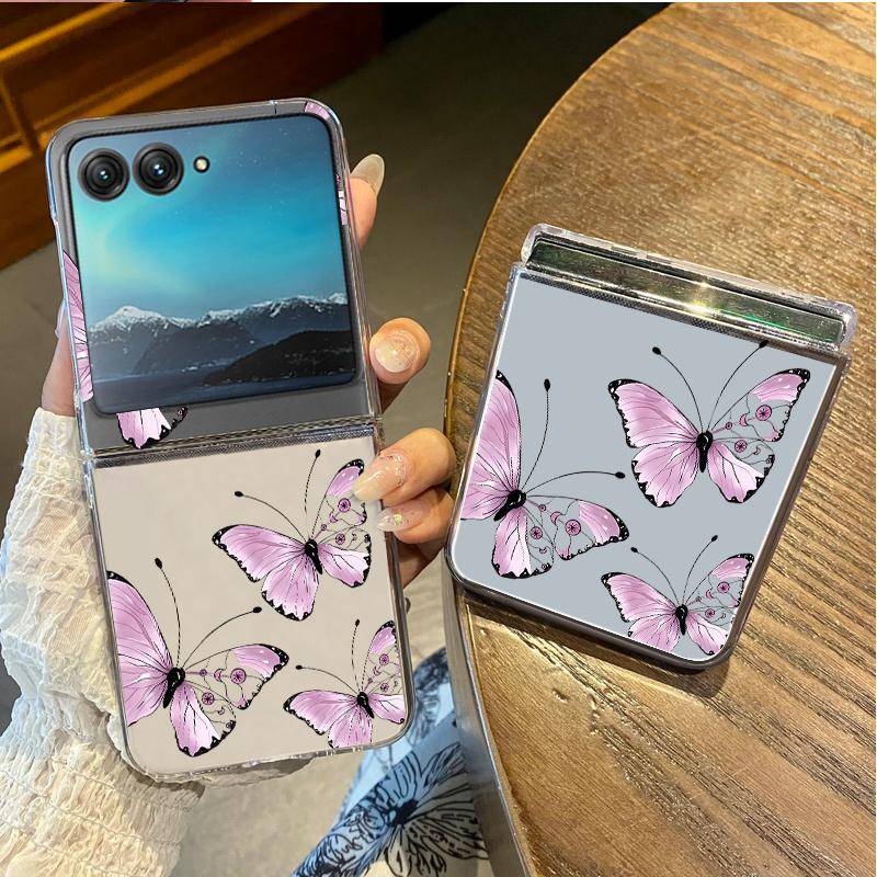 Fjärilsblommor Mönster Telefonfodral För Motorola Razr 60 Ultra Razr 50 40 Ultra 60 50 40 Genomskinligt Stötsäkert Hårt PC Vikbart Fodral