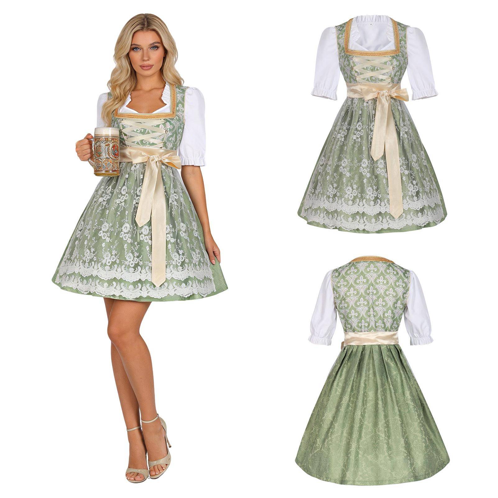 German Oktoberfest Stage Dress, Embroidery Lace Ruffled Performance Costume for Women cm