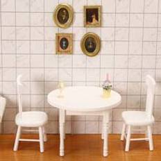 1/3pcs Doll House Round Dining Table, White Square Dining Table & Chair, DIY Miniature Kitchen Furniture Set, Wooden Dollhouse Accessories 1:12 Scale Miniature Dining Table & Chair Model Kit, 2 Chairs + 1 Table