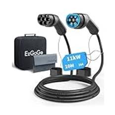 EzGoGo Laddkabel typ 2, 11 kW/16 A/3-fas/10 meter/läge 3, typ 2 till typ 2-laddkabel för elbil med bärväska och mikrofiberduk