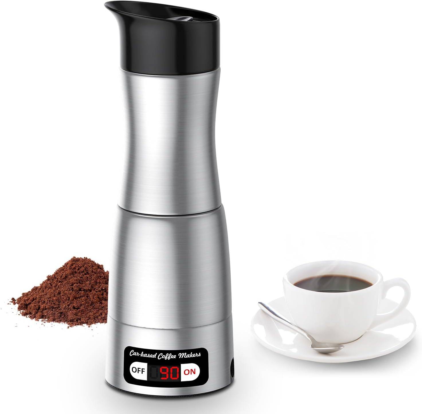 Bärbar Kaffebryggare 12V/24V Kompakt Espressomaskin för Bilkontoret Hemma med LED-skärm Snabb Uppvärmning Uppvärmning