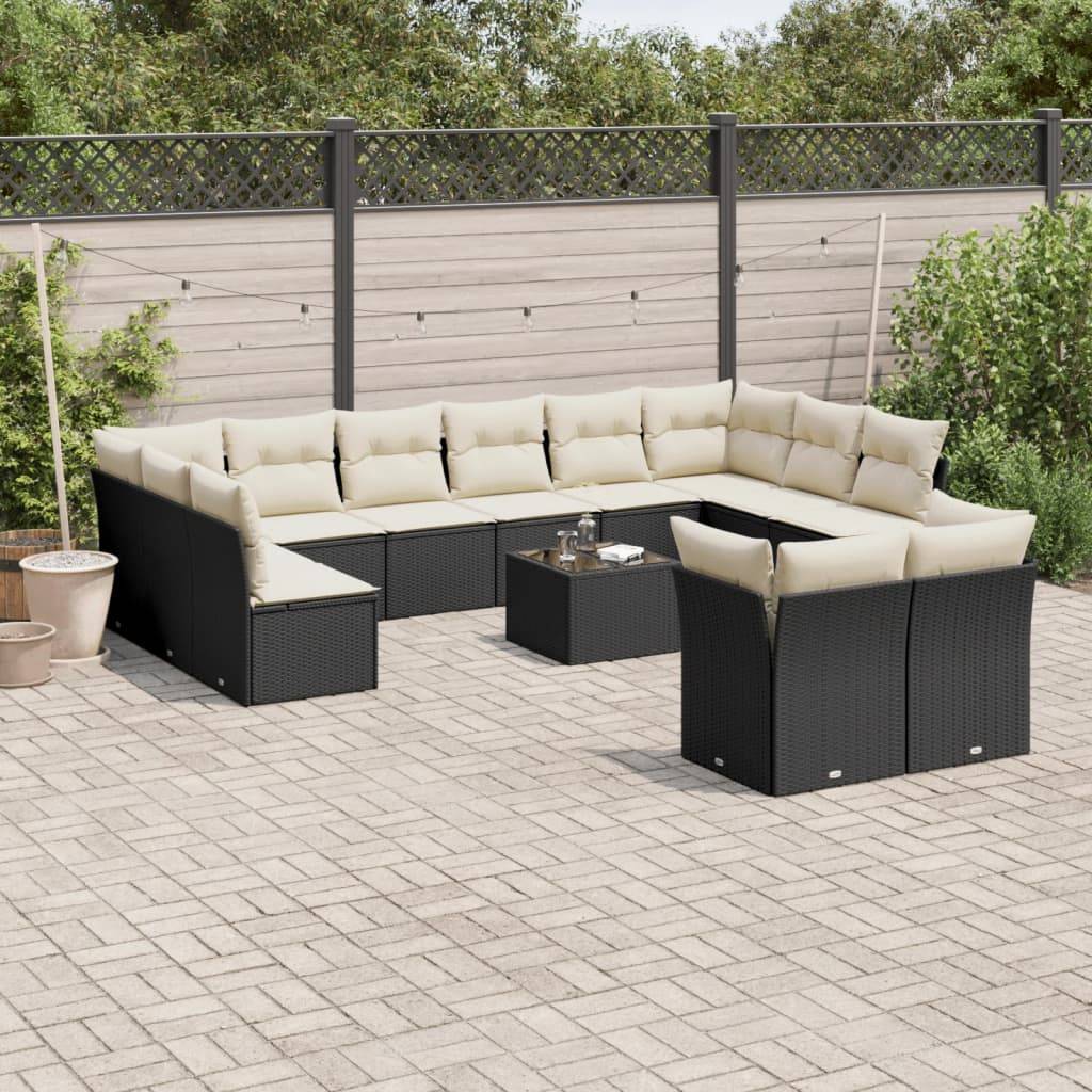 Sofasæt Til Haven 13 Dele Med Hynder Polyrattan - Sort og cremefarvet / Med bord