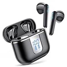 CoolJumper Bluetooth trådlösa hörlurar Bluetooth 5.3 hörlurar med 4 HD Mic HiFi-stereo, trådlösa hörlurar med kraftfulla 13 mm högtalare, LED-skärm, IPX7 vattentät, svart