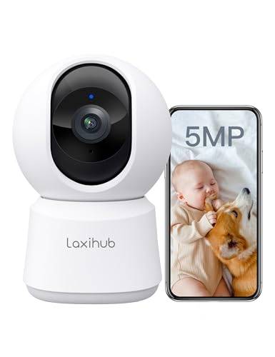 LAXIHUB 5MP Hundekamera mit App Überwachungskamera Innen Baby, 2.4G/5GHz Dual-Band WLAN Haustier Kamera, AI Bewegungserkennung Pet Security Camera Auto-Tracking, Pan/Tilt, 2-Wege-Audio, Alexa