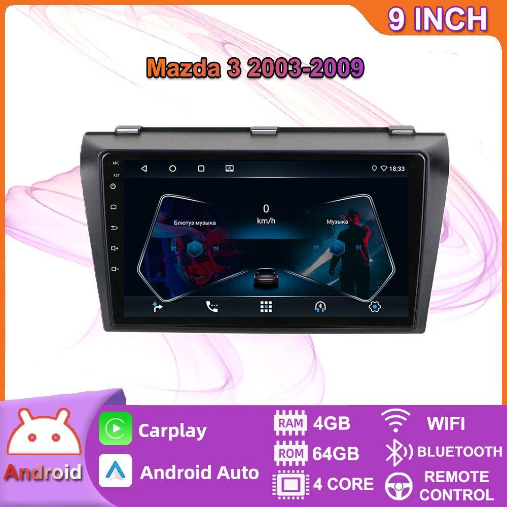 Android Bilradio Carplay För Mazda 3 2003-2009 Multimedia Videospelare GPS-Navigation WIFI 4+64GB