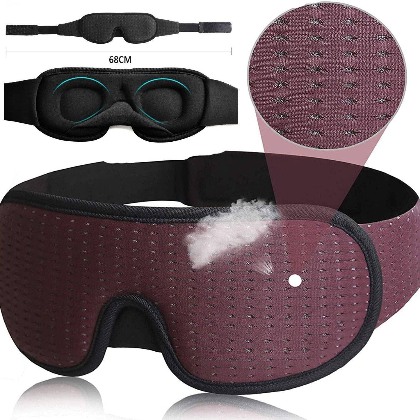 Sovmask 3D ventilerad, ljusblockande och justerbar - Vinröd