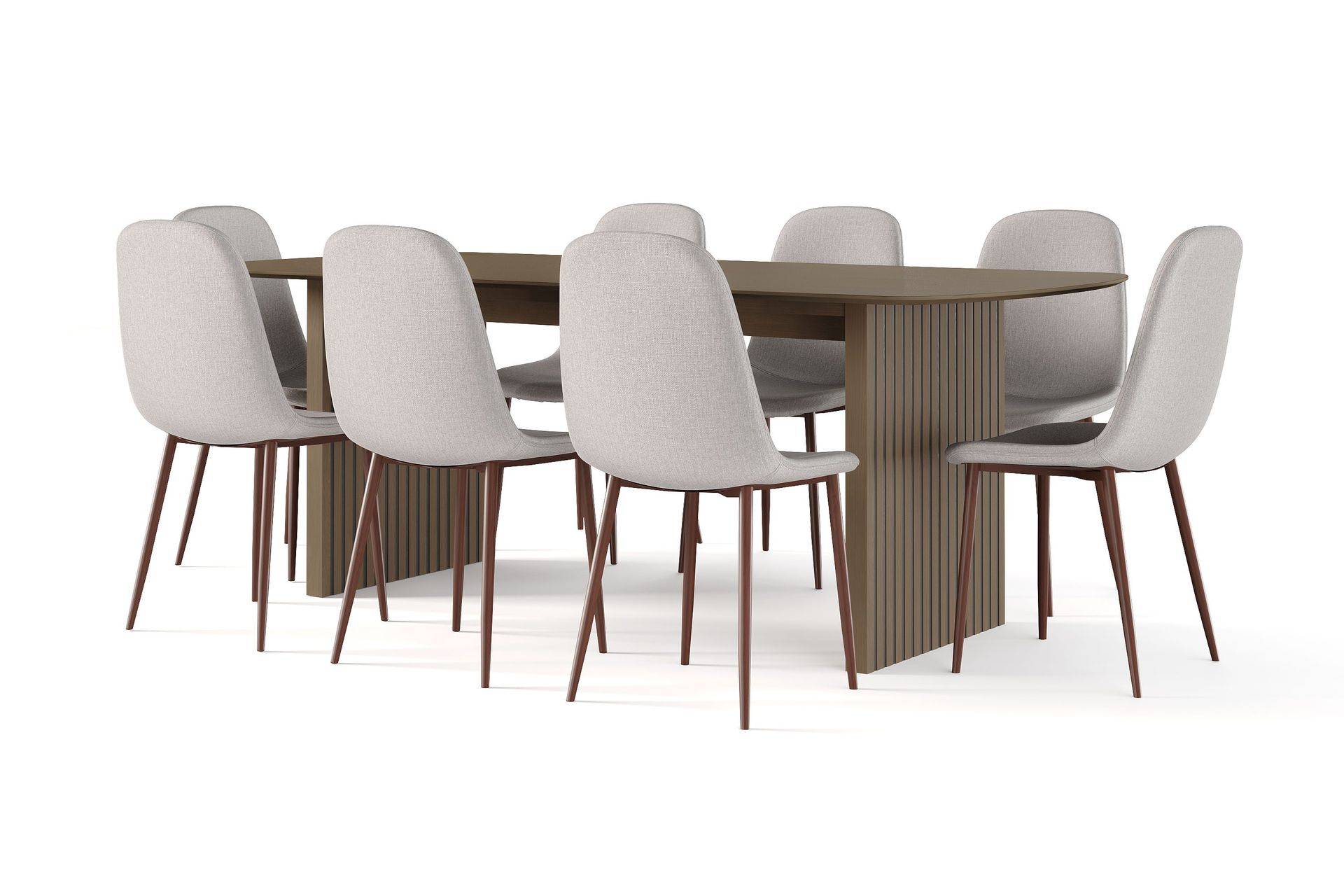 Richeto Matbord Rökt Ek 210 cm valnöt + 8 st Nibe stol beige med ben - Brun/Beige Matgrupp Brun Bark