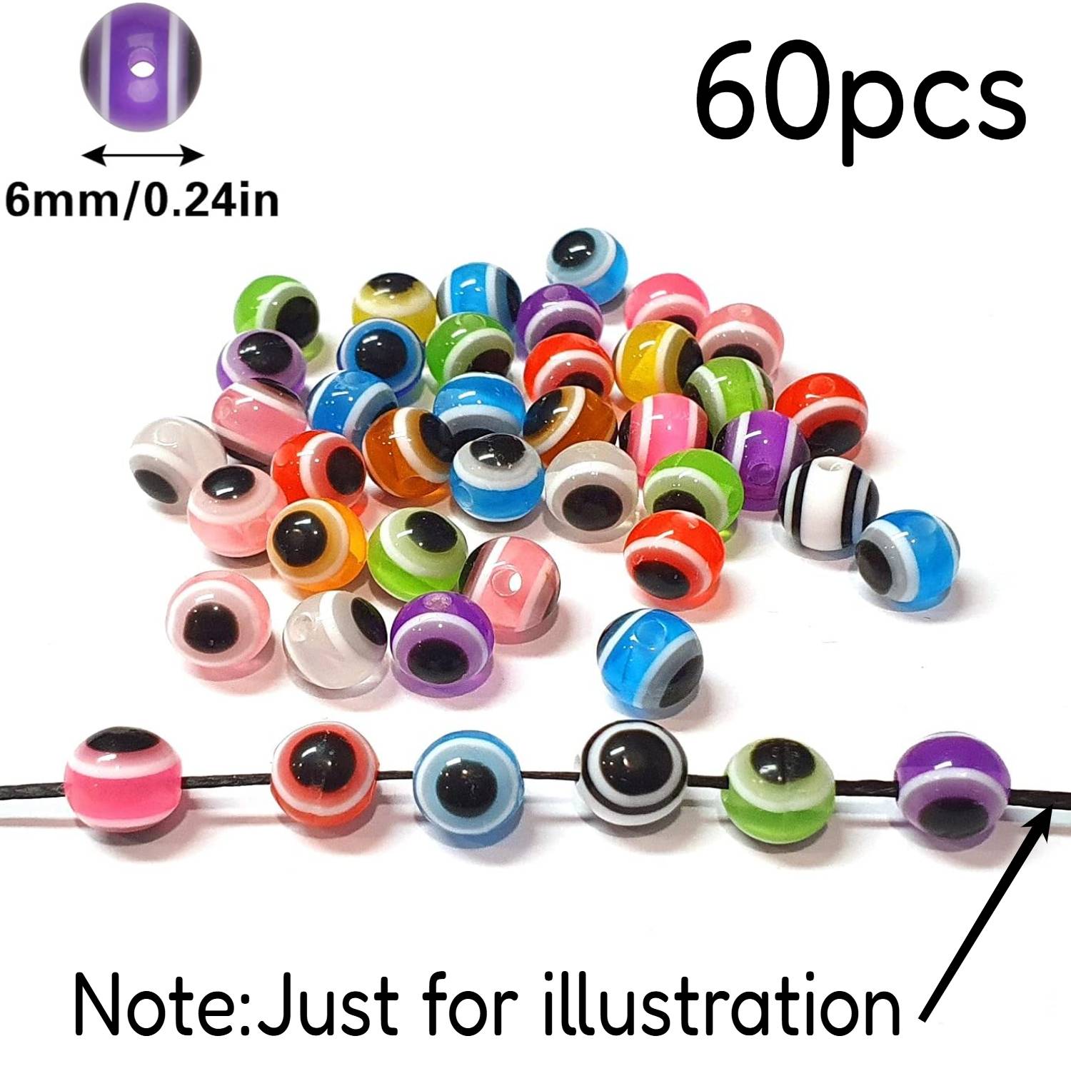 60pcs Fish Eye Fishing Beads 5/6/8/10mm Mixed Color Rigs Fishing Acrylic Beads Diy Kit Fishing Tackle