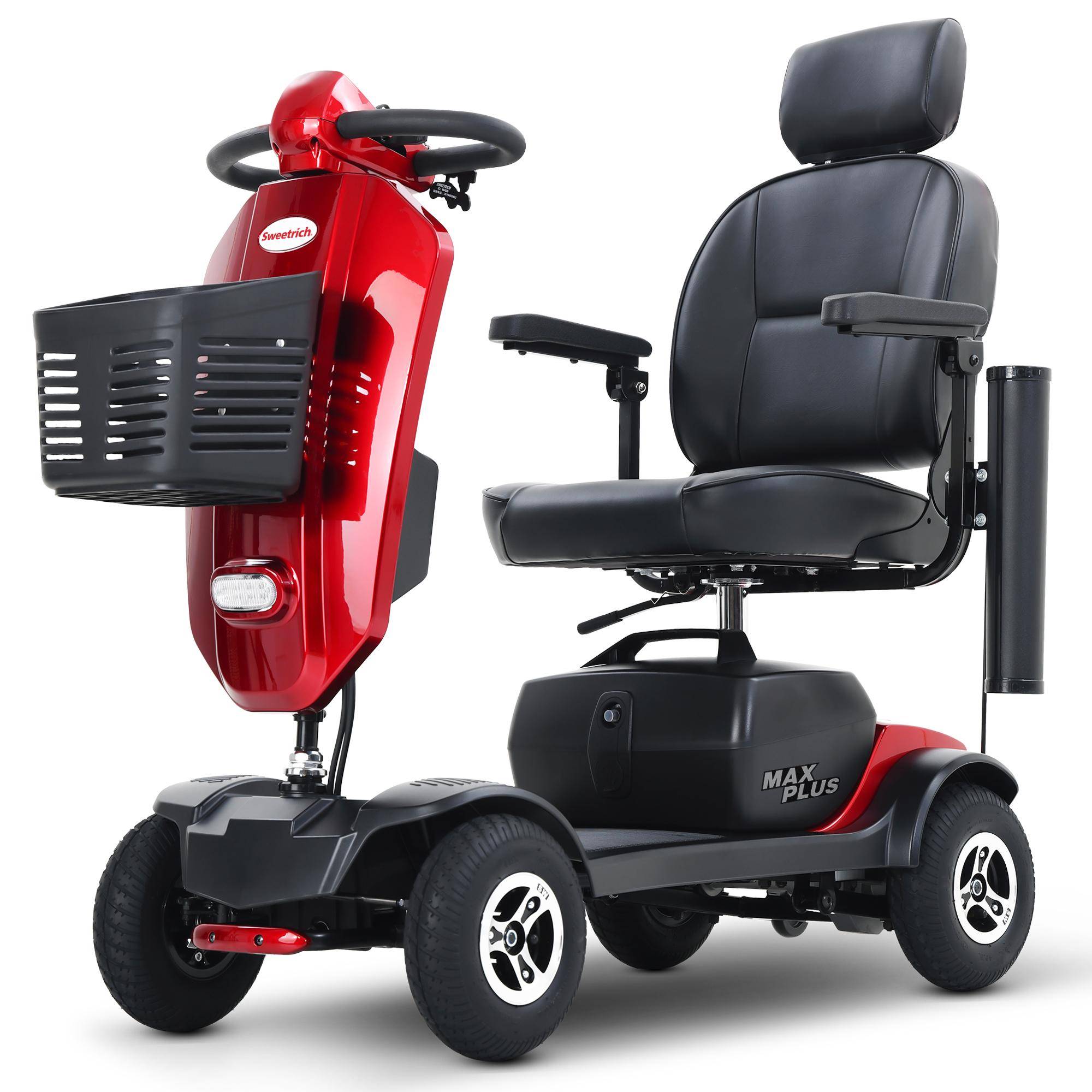 Elderly 4-wheel electric scooter foldable 4-wheel electric skateboard 300W 20AH advanced mobility bicycle  MAX PLUS red röd