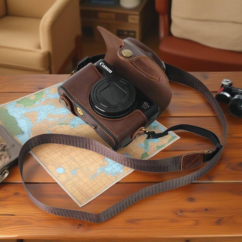 Kameraväska i PU-material, vintage-stil, för Canon PowerShot SX740 SX730 SX720 Kompakta Kameror, med Justerbar Axelrem