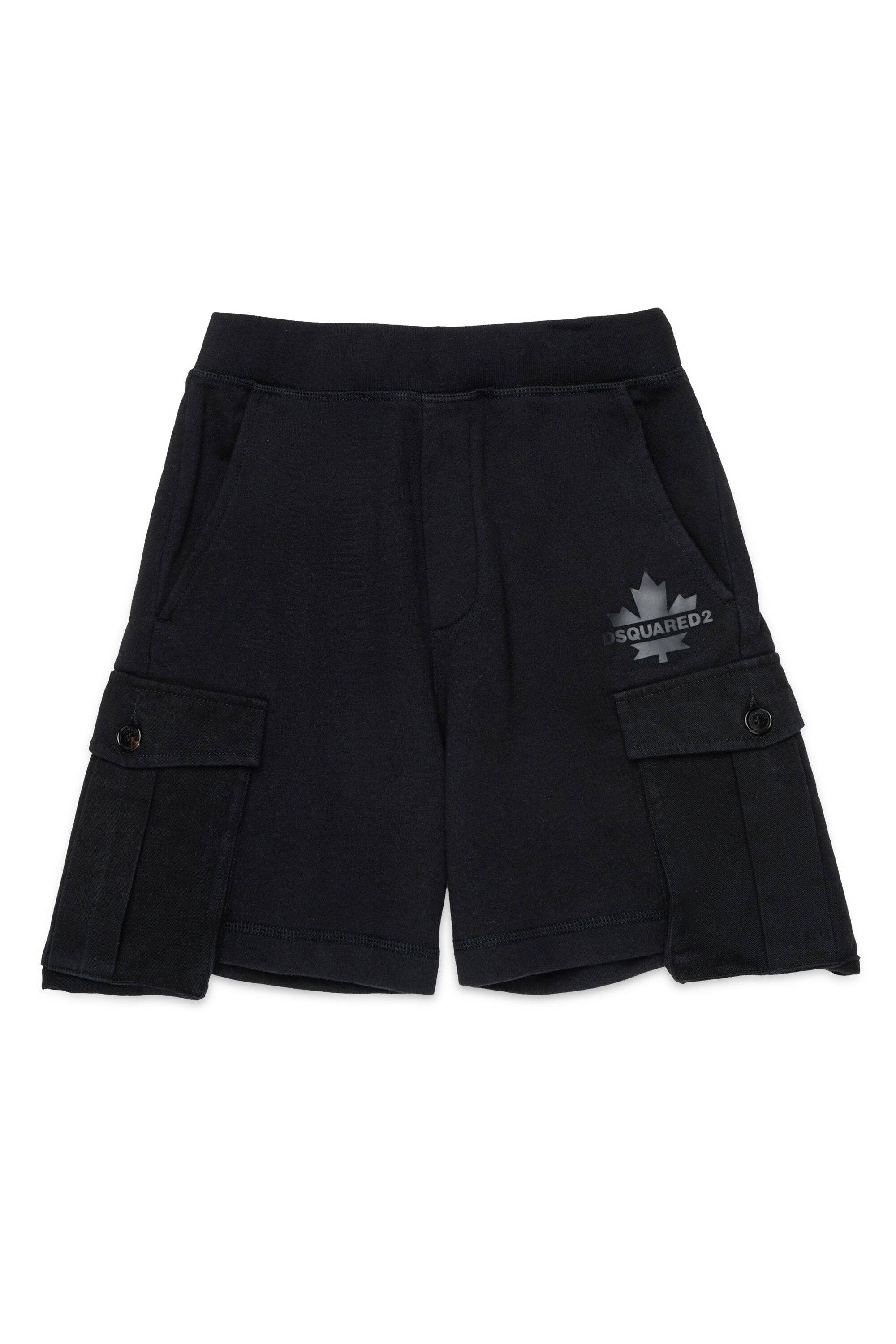 Dsquared2 for Kids - Shorts cargo in felpa con Maple Leaf - Nero