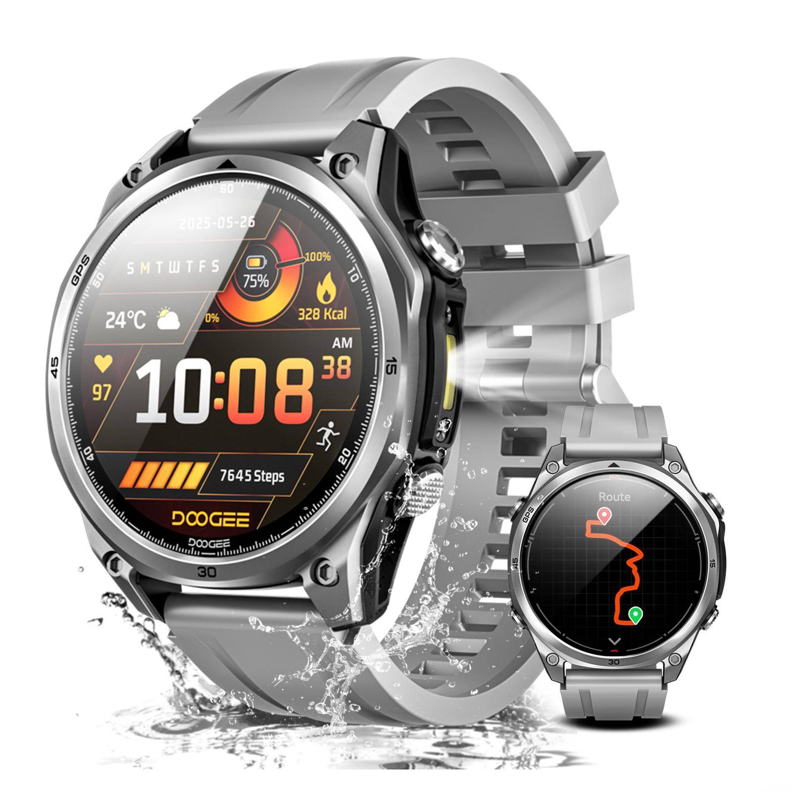 DOOGEE Anywise W1 Smart Watch, AI, 5ATM Water Resistant GPS Fitness Tracker, 1.43 AMOLED Screen, 12 Days Battery, for Android and iPhone