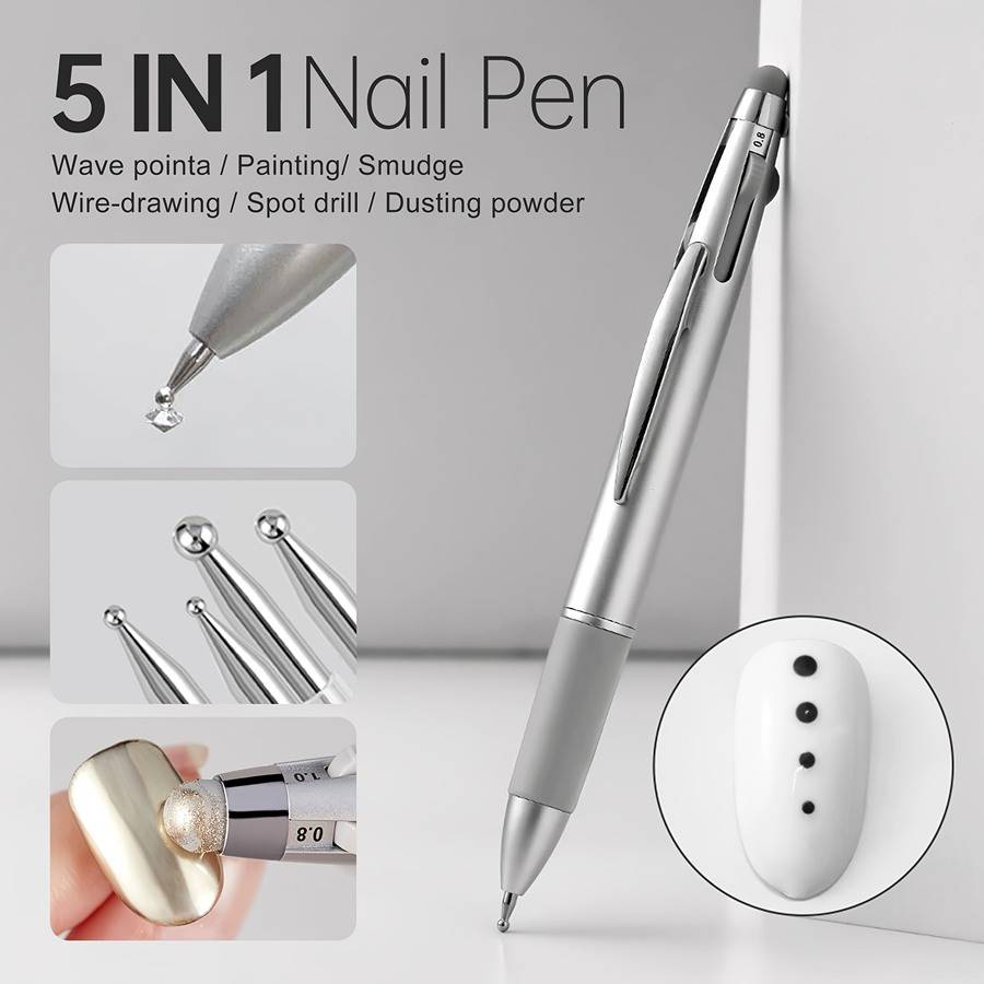 TEMU 1pc Four-in-one Nail Art Dotting Pen, Nail Painting Tool With Rhinestone Tool, Nail Embellishment Pen