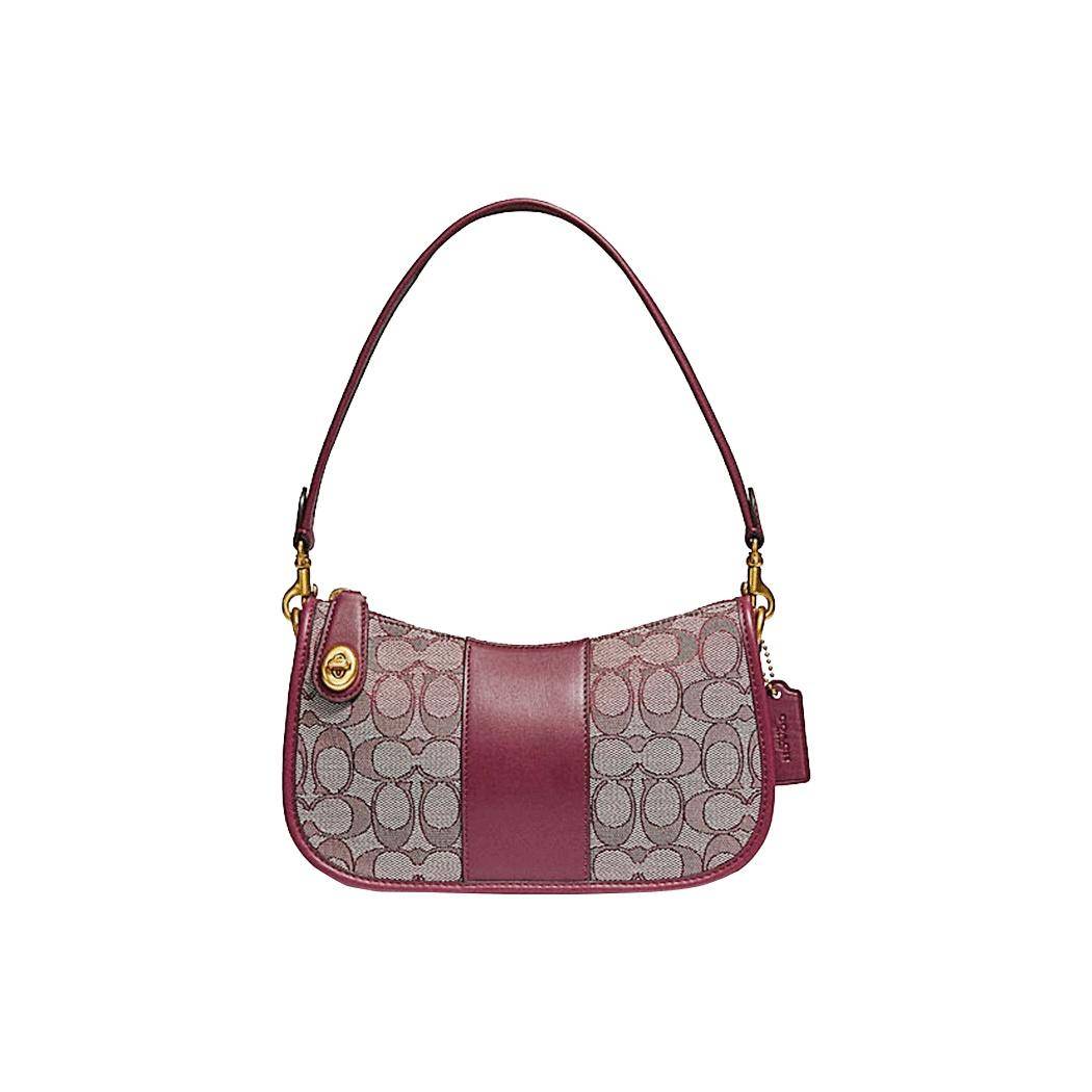 Coach Swinger 23 Jacquard Fabric With Leather Underarm Bag Mahjong Bag Shoulder Bag Crossbody Bag Women bags Burgundy Brown Monogram C0721-B4RH5 Basic Set (Bag+Dust Bag)