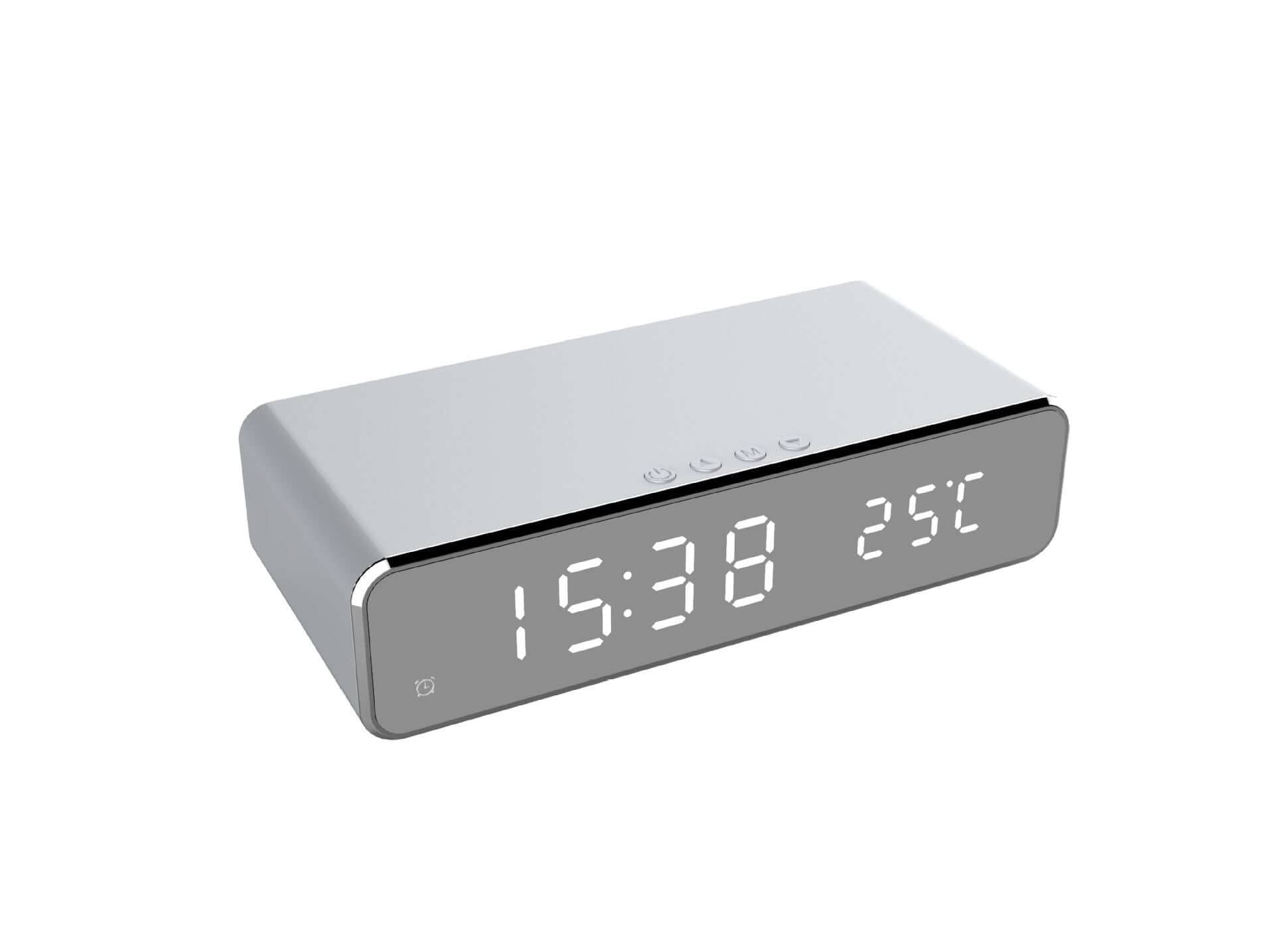 LED Digital Alarm Clock Wireless Charger Mirror - Grey