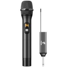 TONOR Trådlös mikrofon, UHF metall trådlöst handmikrofonsystem med uppladdningsbar mottagare, 1/4 tum utgång för förstärkare, PA-system, sjungande karaoke-maskin, 60 m (TW620), Svart