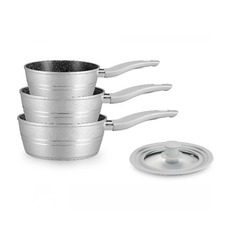 Sauce Pan Set- Non Stick Marble Coating -  4 Pcs - SILVER - Royalty Line