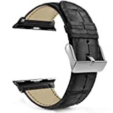 MaKTech Läderband Krokodilmönsterband Kompatibelt med Apple Watch Series 9/Ultra 2/SE/8/7/2023 (45mm/44mm/49mm,A-Svart)