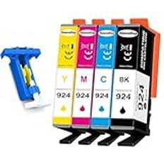 HenceBuy 924 patroner multipack kompatibel med HP 924 för HP OfficeJet Pro 8120 OfficeJet Pro 8122e 8124e 8132e 8134e 8135e 8125e allt-i-ett-skrivare, svart magenta cyan gul (inte med chip)