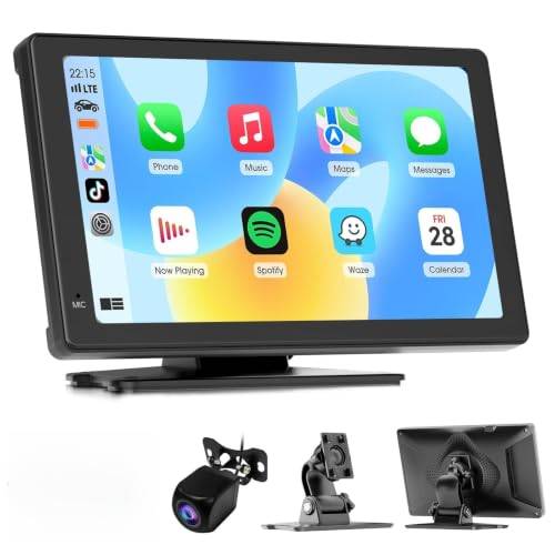 Haudio Car Stereo 7 Tums Carplay Skärm för Apple & Android Auto, Bärbar Bilspelare med 1080P Bakkamera, Trådlös Car Play med Röststyrning & Mirror Link, Car Audio Touchscreen Passar alla Fordon