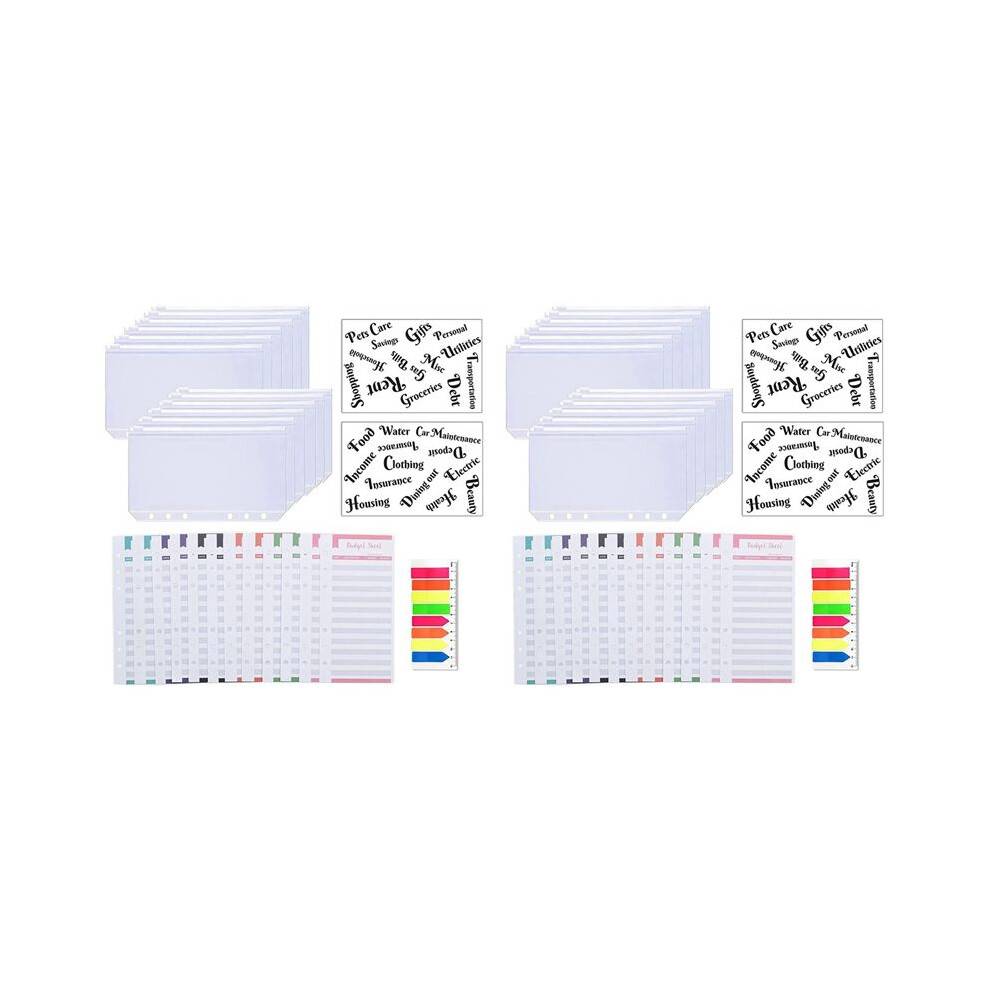 54 Pack A6 Pocket Binder Sets A6 Binder Zipper Pockets Expense Budget Sheets Cash Envelope Labels Stickers Neon Page