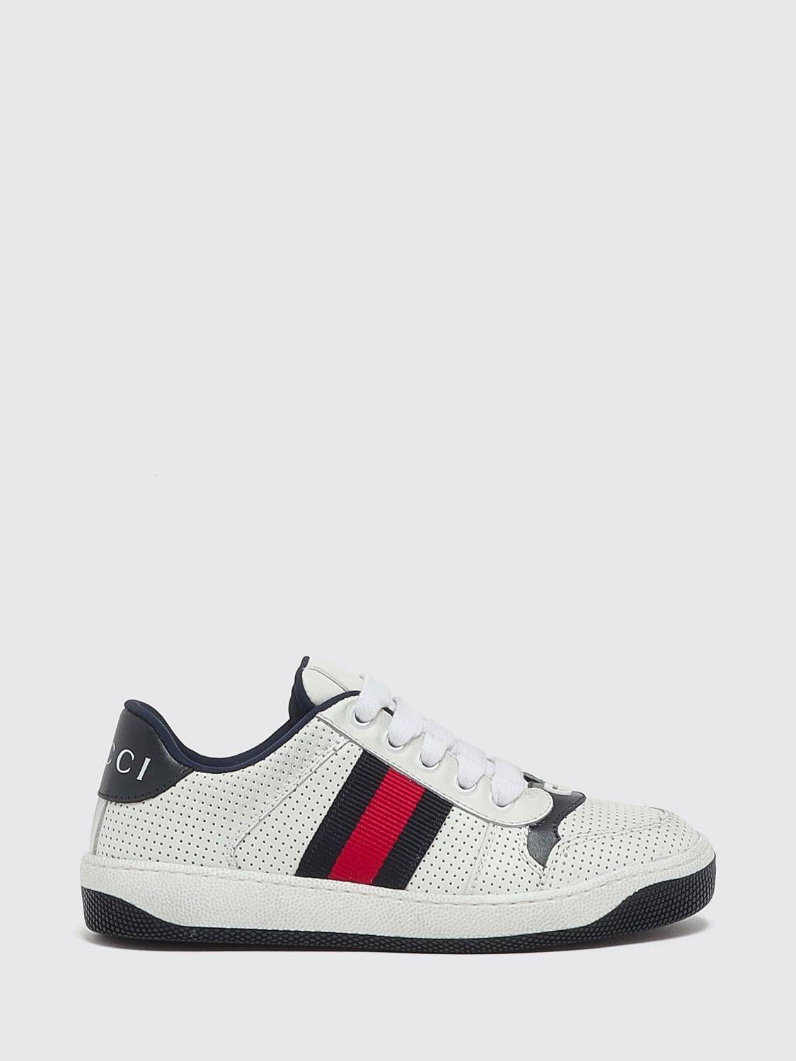 GUCCI Leder-Sneaker für Jungen mit GG-Monogramm und Web-Streifen - 33