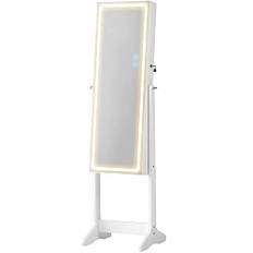 Songmics Jewellery Cabinet Mirror Cabinet Jewellery Arrangør med LED -belysning, justerbar farve og lysstyrke, med rammeløs spejl i fuld længde, indve
