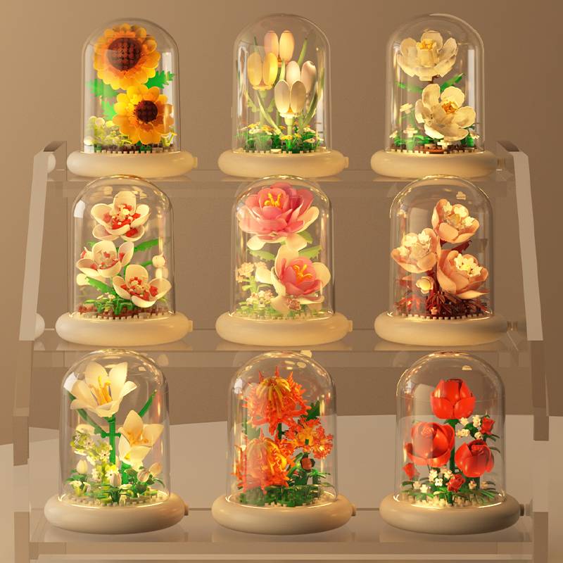 City Creativity Potted Plant Tulip Lily Gardenia Rose Micro Building Blocks Bricks Model Home Decoration Toy For Kids