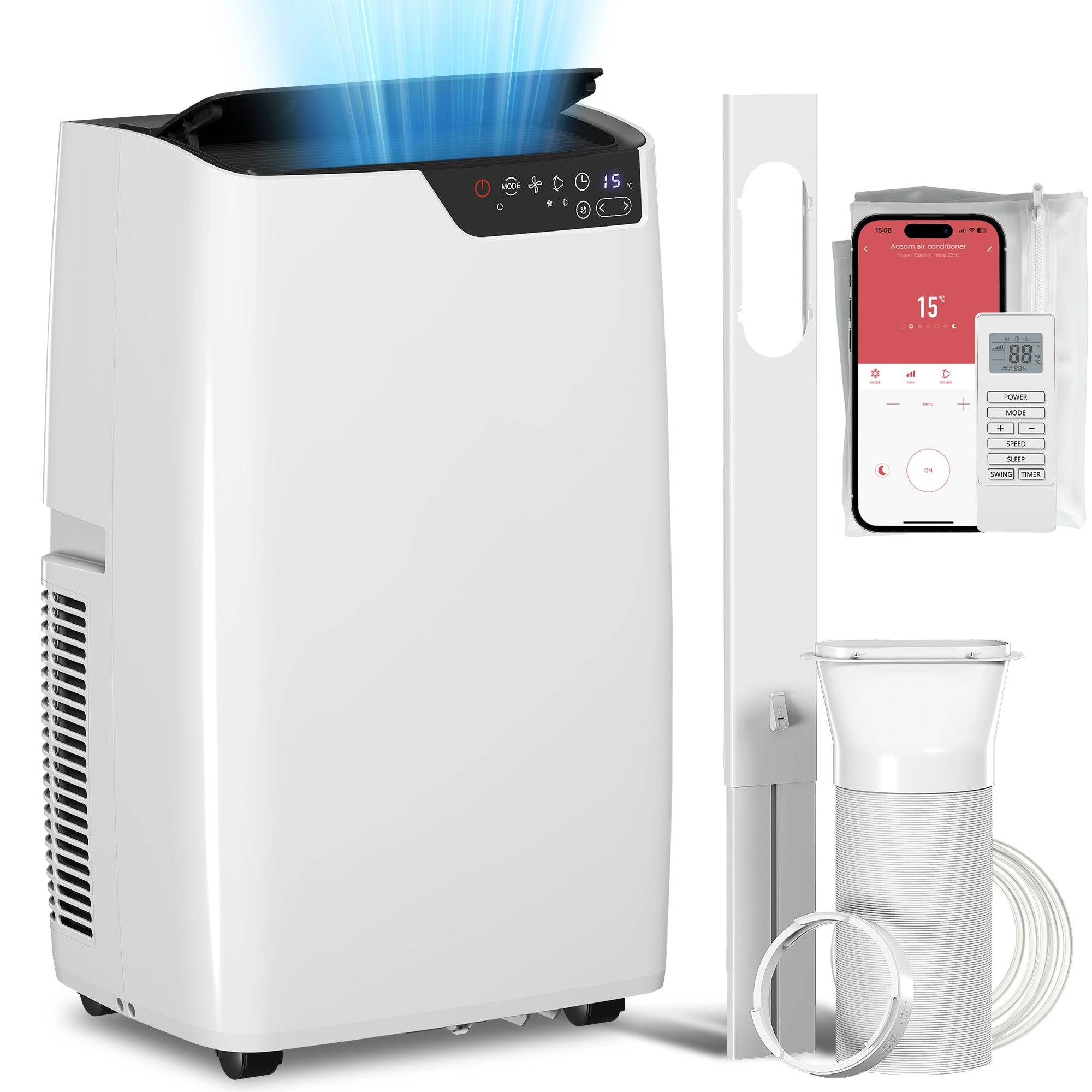 Bærbart klimaanlæg 12000 BTU, klimaanlæg med køling, affugtning, ventilator, dvaletilstand, WiFi-stemmestyring