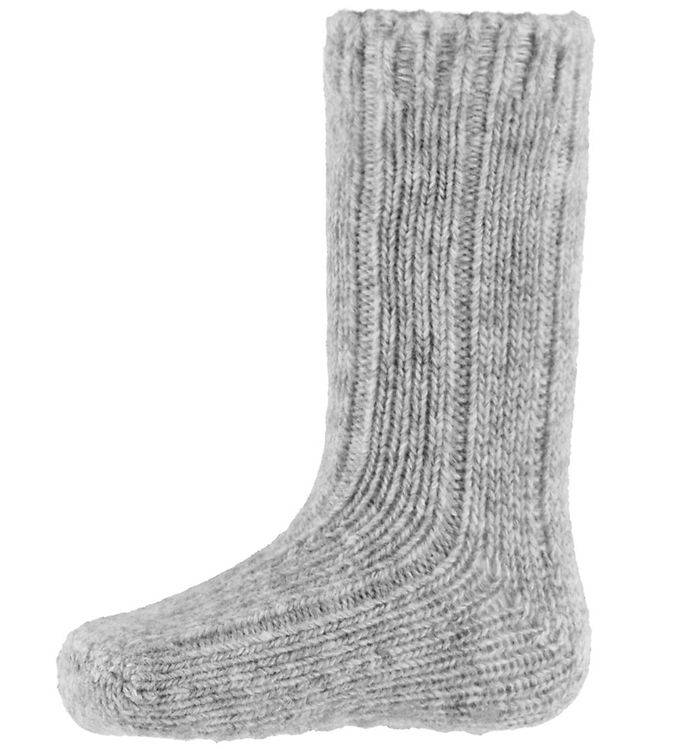 Minipop Strumpor - Ull - Rib - Halkskydd - Light Grey Melange - MiniPop - 23/26 - Strumpor