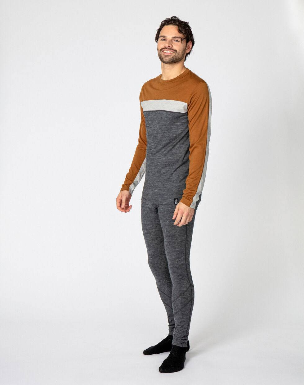 Bula Retro Wool Crew Skiundertøj Sæt Herre - Rubber Melange / Black Melange - L / M