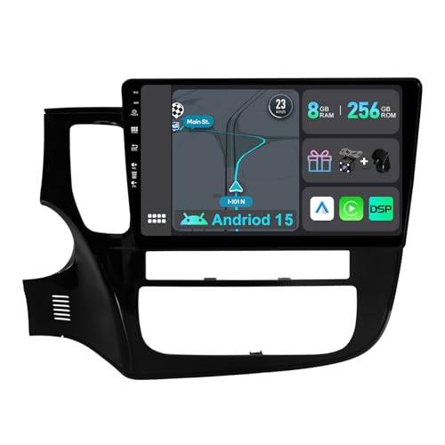 YUNTX [8GB+256GB] Android 15 2 Din bilstereo för Mitsubishi Outlander (2012-2018)-[Stödja CarPlay/Android Auto/DSP/GPS]-IPS 2.5D 10.1 tums Pekskärm+MIC-DAB/Ratt kontroll/Bluetooth 5.0/360 Camera