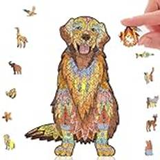 ieron 200 bitar 3D-träpussel 7,9 x 11,8 tum, Golden Retriever, pusselbox för hundar, presentidé till födelsedag, jul, för barn, familjelek och hobby