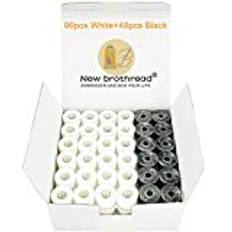 New brothread 144st (96Vit + 48Svart) 60S/2 (90WT) Förlindad undertråd Plast storlek A SA156 För broderi och symaskin Polyester broderitråd sytråd
