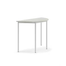 Bord BORÅS halvrund, 1200x600x900 mm, stativ vit, högtryckslaminat, grå