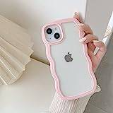 QLTYPRI Skal kompatibelt med 13/iPhone 14, söt, lockig, vågig ram, klart fodral, transparent mjuk silikon, telefonskydd i stötsäker TPU, rosa
