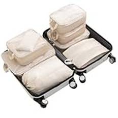 Kompressionsförpackningskuber 8 set, organiseringsväskor för resväska, resväskor, bagageorganisering packpåsar, flygkryssning semester nödvändigheter, beige