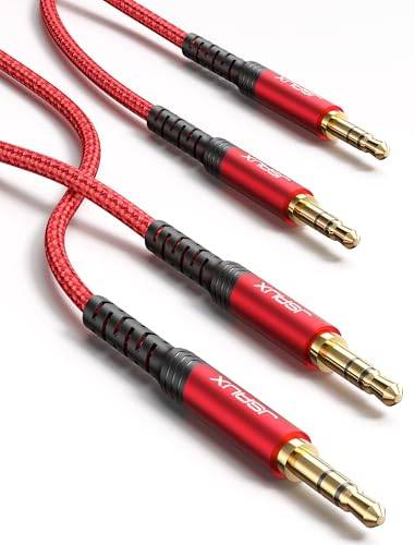 [2-pack, 1,2 m] JSAUX Aux-kabel 3,5 mm ljudkabel – nylontelekabel för hörlurar, Samsung Galaxy S10 S9 S8, iPhone, Echo dot, hem/bilstereo, smartphones, MP3-spelare med mera – röd