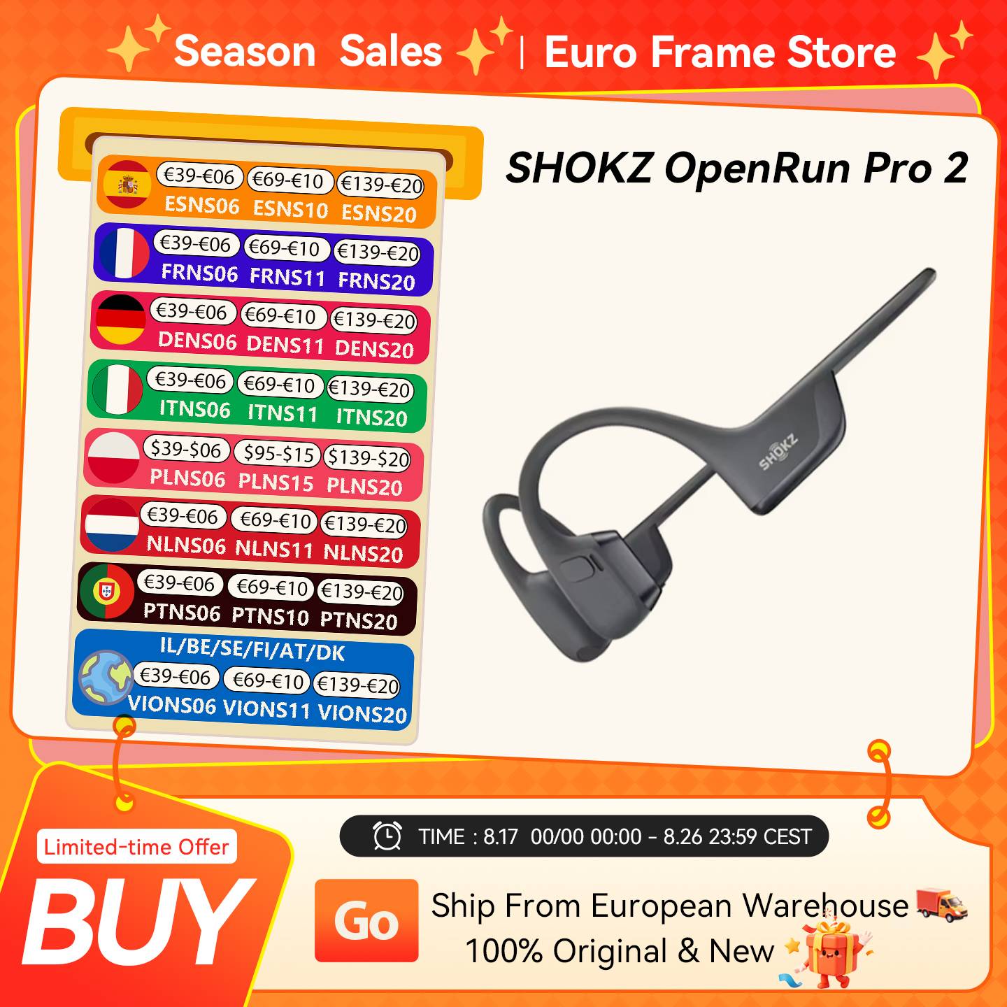 SHOKZ OpenRun Pro 2 S820/S821 Sports Headphones Open Ear Earphones Bluetooth 5.3 Noise Cancelling Microphone IP55 Waterproof