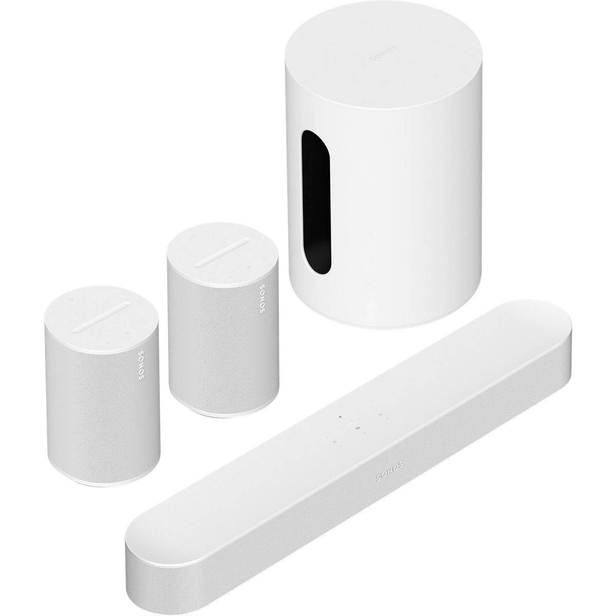 Sonos Pack Beam (Gen 2) + 2x Era 100 + Sub mini vit - Soundbarhögtalare, Dolby Atmos, Dolby TrueHD, Dolby Digital Plus, AirPlay 2, Bluetooth, Wi-Fi