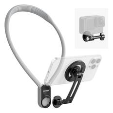 NEEWER Magnetic Necklace Mount Camera Neck Holder for Action Camera and Smartphone Compatible for Insta360 iPhone 15 Android POV Video Recording GP16 grå färg