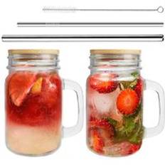 Wholesale Transparent Gradient Custom Laser Logo 500ml 16oz Glass Mason Jars With Handles and Straw Bamboo Lids