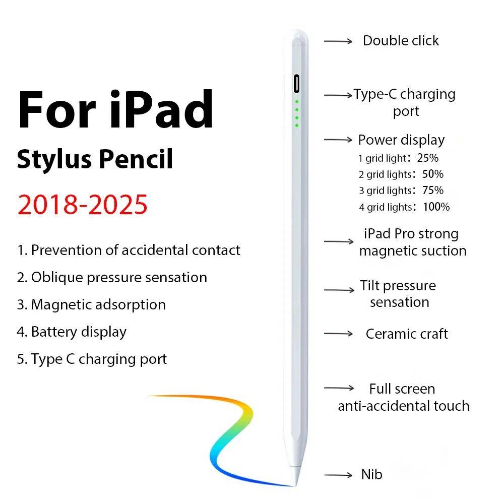 För Apple Pencil Stylus För iPad A16 Air 11 5 4 Pro 11:e 13 12.9 M4 M3 M2 Pennor 10 9 10:e 9:e Generationen Mini 7 6 2025 Pekpenna röd
