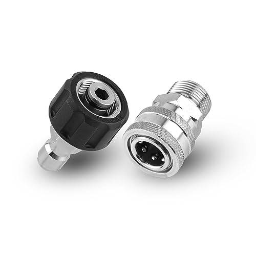 Högtryckstvätt Snabbkopplingskopplingar i Rostfritt Stål, M22 14mm till 3/8 Tum Snabbkoppling 5000 PSI Adapterset för Högtryckstvätt för Krafttvättslangar Pumpar